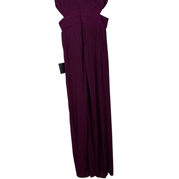 LULUS COMPELLING POISE BURGUNDY RED PLISSE CHIFFON CUTOUT SLEEVELESS MAXI DRESS - Picture 9 of 15